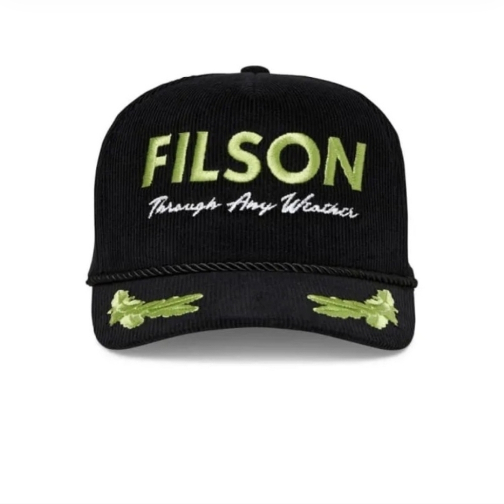 Filson Corduroy Rope Forester Cap Hat Captain "Through Any Weather" Black Green